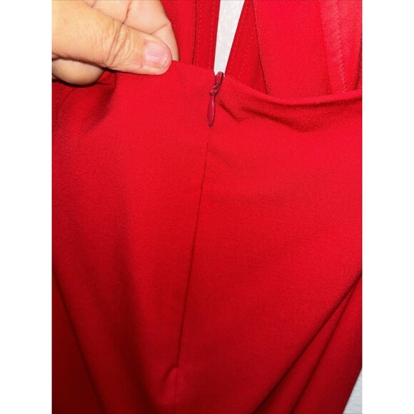 Michelle Mason Maxi Dress Women 10 Gown Halter Top Hook Slit Red V Neck Zip - Picture 9 of 16